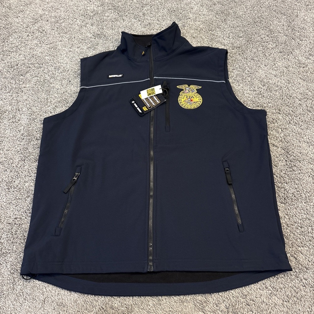 NEW Cat Caterpillar FFA Softshell Fleece Lined Vest Navy Mens Large L Workwear